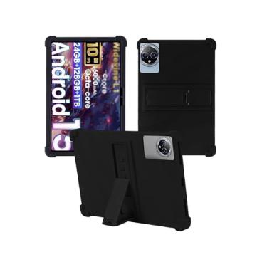 Imagem de Capa para tablet Raemond K80 10 polegadas Android 15, WUNIAK capa protetora de borracha leve à prova de choque, capa protetora ajustável de silicone macio para crianças, preta