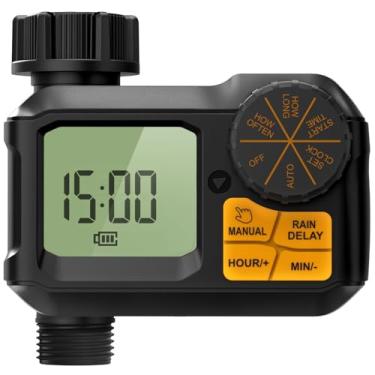 Imagem de Temporizador de irrigação Garnen, temporizador de torneira de mangueira de água de jardim, 1 min-7 dias programável com atraso de chuva/sistema de controle de irrigação manual/automático, irrigação