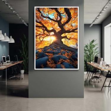 Imagem de Quadro com Moldura Árvore da Vida vermelha Paisagem Decorativo Grande Sala Quarto Hall
