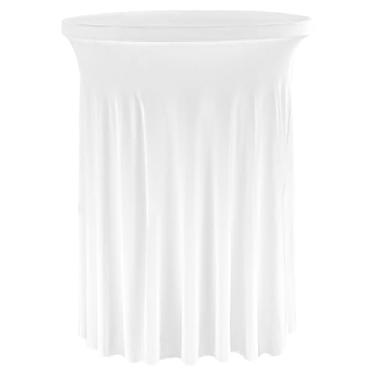 Imagem de Fivenl Saia de mesa de coquetel de elastano 81,3 cm x 109,2 cm capa de mesa branca elástica para coquetel, toalha de mesa redonda lavável para bar, casamento, festa, eventos (branca)