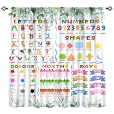 Imagem de KANEPE Cortinas ABC do alfabeto, desenhos animados, letras de animais rústicos, tratamentos de janela de eucalipto, cortinas com isolamento térmico, bolso para varão, conjuntos de 2 painéis para