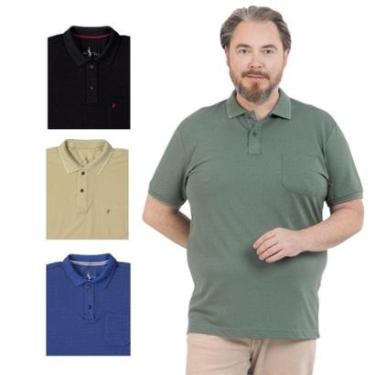 Imagem de Kit 4 Camisa Polo Masculina Plus Size Pique com Bolso Casual-Masculino
