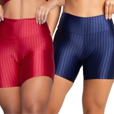 Imagem de Short Fitness Ikat New Zig 3D Serra e Mar Kit Com Duas Cores Cós Alto Roupa Para Academia Treino-Feminino