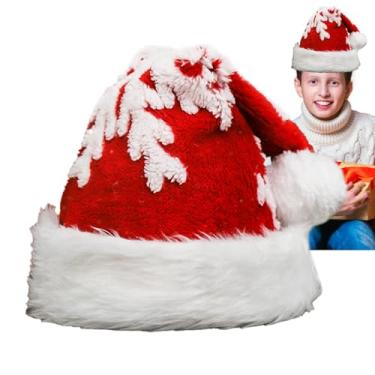 Imagem de Chapéu de Papai Noel floco de neve, chapéu de Papai Noel com flocos de neve - Chapéu de Natal com padrão de flocos de neve | Unissex Confortável Soft Chapéu de Natal Espessado para Crianças Crianças N