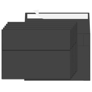 Imagem de Ouzoustate 200 envelopes pretos 10 x 15 cm para cartão de convite, envelopes pequenos A6 autoselo para festa de aniversário de casamento chá de bebê
