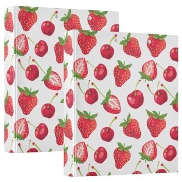 Imagem de Fichário com 3 anéis de morango e frutas silvestres de 3,8 cm, fichários de três anéis com prancheta, serve para papel de 21 x 28 cm, 3 bolsos internos de PVC transparentes para material de escritório