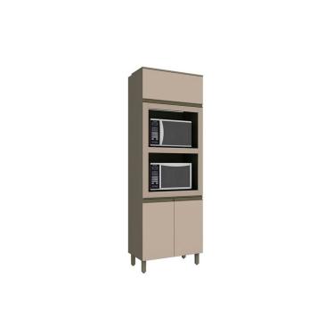 Imagem de Paneleiro de Cozinha Connect Torre Quente c/ 3 Portas (1 Basculante) e 2 Nichos p/ Forno 71x220cm Duna/Cristal - Henn