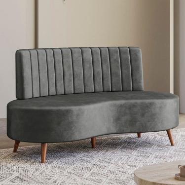 Imagem de Sofá 2 Lugares com Pés em Madeira Maciça 160cm Roseau Espresso Móveis Cinza Escuro