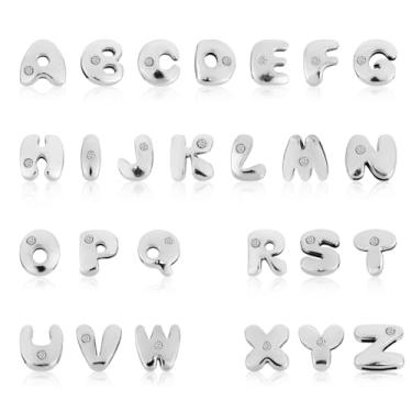 Imagem de 52pçs Pingentes Letras Prateadas, Pingente Alfabeto A-Z Bubble com Strass 11mm Pingente Inicial Resistente ao Desbotamento Miçangas Deslizantes para Fabricação de Joias Pulseiras Colares