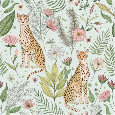 Imagem de Floralplus Papel de parede selva leopardo papel de parede removível vintage floral papel de parede para locatário de banheiro amigável texturizado adesivo em vinil papel de contato decoração de casa