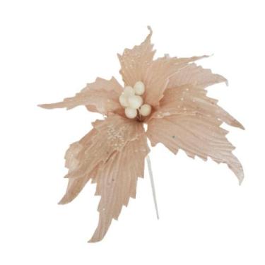 Imagem de Flor Artificial Natalina Poinsétia Rose Tecido Com Haste 58cm - Carmel