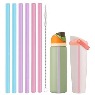 Imagem de Canudos de substituição compatíveis com garrafa de água Owala Freepsip 680 g, 947 ml, peças de reposição para Owala Free Sip Sway, 850 g, inclui 6 canudos sem BPA e 1 escova de limpeza