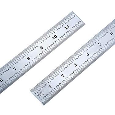 Imagem de Pacote com 2 réguas de aço inoxidável para engenheiro mecânico, régua métrica com marcações 1/8, 1/16, 1/32, 1/64 polegadas para engenharia, escola, escritório, arquitetura e desenho, 12 Inch