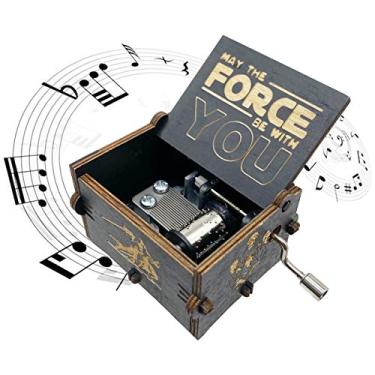 Imagem de Caixa de música, manivela de madeira com tema exclusivo de caixas musicais Starwars, mini artesanato vintage antigo gravado a laser decorações de casa para Natal, casamento, dia dos namorados