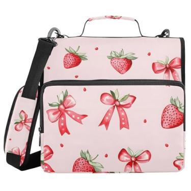 Imagem de Fichário de 3 anéis com estampa de laços de morangos com alça de ombro, capacidade para 500 folhas, organizador de armazenamento, pasta de arquivos Trapper Keeper