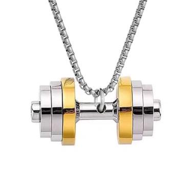 Imagem de Vinoya Colar com pingente de haltere de aço inoxidável, giratório, fitness, academia, esportes, halteres, levantadores de peso, colares, joias, inch, Aço inoxidável, Sem Pedra Preciosa