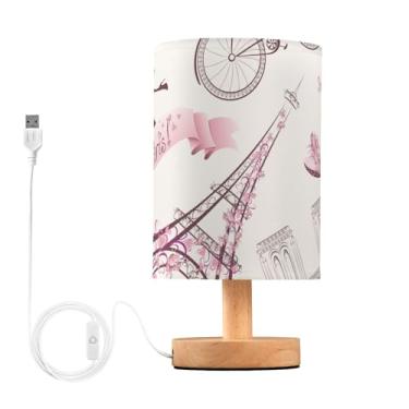 Imagem de MFTJYO Abajur de mesa de cabeceira Torre Eiffel de Paris Candeeiro de mesa rosa para quarto luminária de mesa com porta USB lâmpada de mesa LED sombra sala de estar dormitório escritório