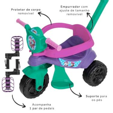 Imagem de Motoca Infantil Triciclo De Passeio Com Empurrador Andador - Roxo