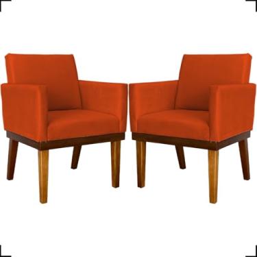 Imagem de Kit 2 Poltronas Decorativa Para Sala Recepção Manicure Consultório Salão de Beleza Base em Madeira Divine Tecido Suede (Terracota)
