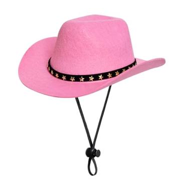 Imagem de choyaxo Fantasia de cowboy para animais de estimação, cosplay, fantasia de Halloween, para cães, gatos, decoração de festa para animais de estimação, mini chapéu de cowboy (rosa, grande)