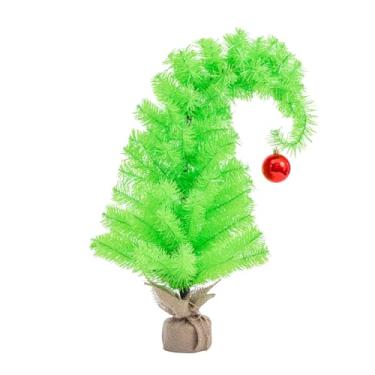 Imagem de Árvore de Natal artificial de 60 cm, pinheiro de mesa verde limão com enfeite de bola vermelha, mini árvore de Natal para decoração de Natal em ambientes internos e externos