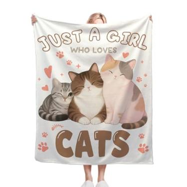 Imagem de Cobertor de outono Just A Girl Who Loves Cats para presente para lençol leve e confortável, cobertor de flanela super macio, decoração de casa perfeita para cama, sofá, cadeira, sala de estar, 101,6