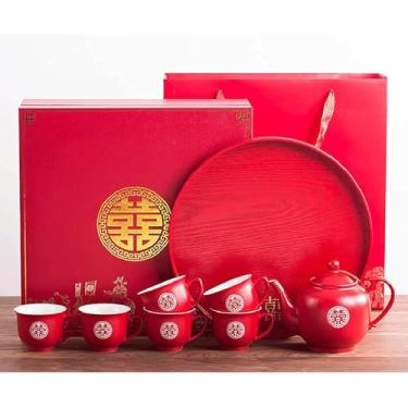 Imagem de Conjunto De Chá De Casamento Chinês Atualizado Conjunto De Xícaras De Chá De Cerâmica Vermelha Caixa De Presente Presente De Dote Para Novo Casal Design Reasoble E Beleza Geral