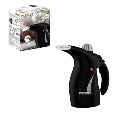 Imagem de Passadeira a Vapor Portátil, Preta Desamassa Roupas Direto do Cabide Portátil Leve Viagens Higieniza Desamassa Com Escova Para Remover Pelos 800w