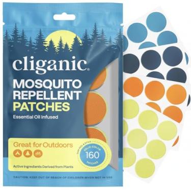 Imagem de Cliganic Adesivos repelentes de mosquitos (pacote com 160) – adesivos para crianças e adultos, sem DEET, infundido com óleo essencial de citronela