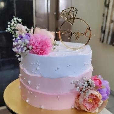 Imagem de Topo de bolo de acrílico dourado, decoração de bolo de festa de noivado de casamento, decoração de bolo de chá de panela