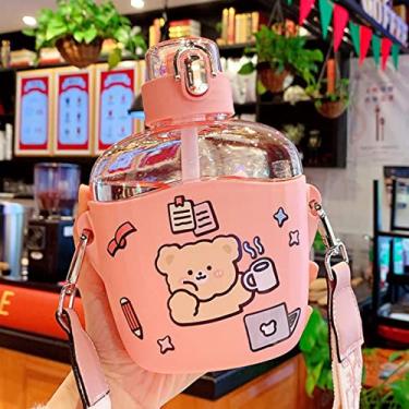 Imagem de Urso Garrafa de água plana de plástico leite suco de chá portátil bonito copo com alça
