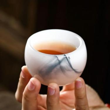 Imagem de Xícara de chá de porcelana verde esmeralda xícara de chá bonita estilo tinta caneca para chá tigela de chá chinês