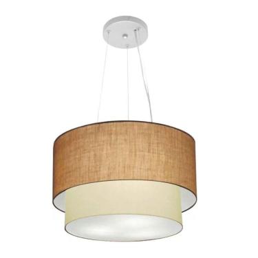 Imagem de Lustre Pendente Duplo Cilíndrico Vivare Md-4158 Cúpula Em Tecido 40x35cm - Bivolt Palha-bege 127/220v
