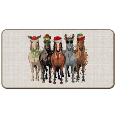 Imagem de OFJE Tapete de porta de cavalos de Natal, capacho engraçado de cavalo de férias para entrada interna e externa, tapete de boas-vindas de Natal, 43 x 76 cm, DM-PJ-001