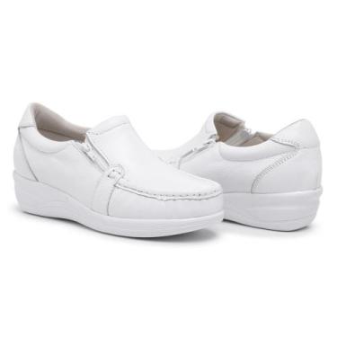 Imagem de Mocassim Feminino Sapato Enfermagem Branco Couro Conforto RF901 - Pisa
