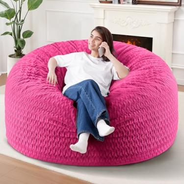 Imagem de Cadeira de pufe de 1,8 m, cadeiras gigantes para adultos, sacos de feijão grandes com enchimento de espuma de memória, cadeiras grandes com capa de pelúcia Chevron - rosa