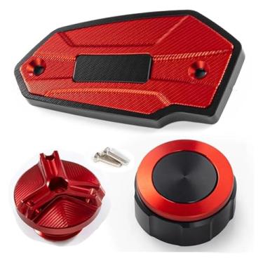 Imagem de Compatível com Z 900 Z900 2017-2022 2023 2024 tampas de fluido de freio dianteiro e traseiro da motocicleta e acessórios de proteção da tampa de enchimento de óleo (conjunto vermelho)