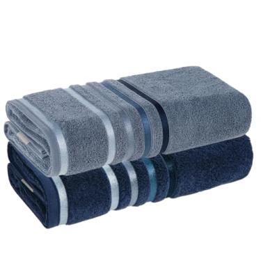 Imagem de Kit 2 Toalhas de Banho Karsten Gigante Fio Penteado (02 Banhão) - Azul Sereno com Marinho