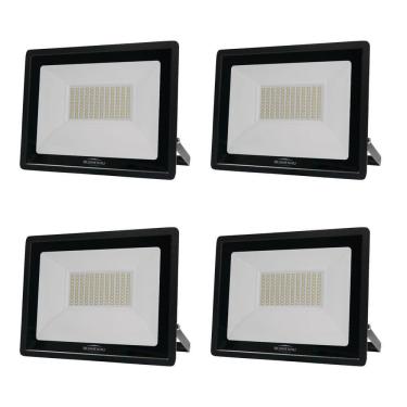 Imagem de Kit 4 Refletor De Led Slim 100w Prova Dágua Preto Bivolt 6500k Frio