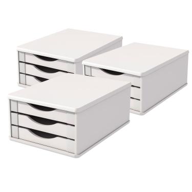 Imagem de Conj. 3 Caixa Arquivo Gaveteiro em MDF branco com 3 Gavetas brancas Souza Referência 3305