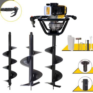 Imagem de Perfurador de Solo Perfuratriz Lynus PSL-517 À Gasolina 52cc 1,8HP 9.000rpm Motor 2T Completo Com KIT Brocas 80X20cm, 80X25cm e 80X30cm