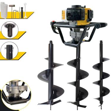 Imagem de Trado Motorizado À Gasolina 2T Lynus PSL517 52cc 1,8HP 9.000rpm Perfurador de Solo Completo Com 3 Brocas 80x20cm, 80x25cm e 80x30cm