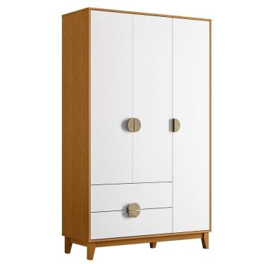 Imagem de Guarda Roupa Solteiro 120cm 3 Portas Ipê Cinamomo/Branco - Albatroz