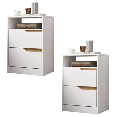 Imagem de Mesa de Cabeceira com Gavetas Kit 2 Sole Flex Branco/Freijó - Albatroz