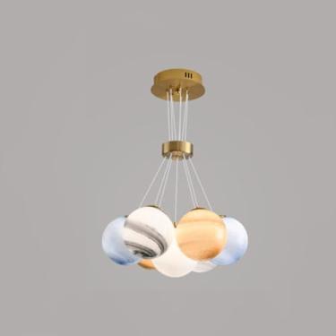 Imagem de Lustre moderno de bola de bolhas - Luminária pendente de planeta de bolhas de lua Luminárias pendentes modernas de ouro de 7 luzes Luminária suspensa com altura ajustável Compatível com sala
