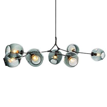 Imagem de Lustres, Lustre Industrial Moderno, Lustre Moderno 3S Dourado Teto Century Luminária Pendurada Ajustável para Cozinha Sala de Estar Quarto/Azul/7S