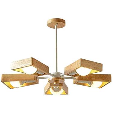 Imagem de Luminárias de madeira criativas de personalidade em estilo japonês, lustre de toras conciso, lustre nórdico de madeira maciça E27, luzes para sala de estar, quarto e sala de jantar - branco.