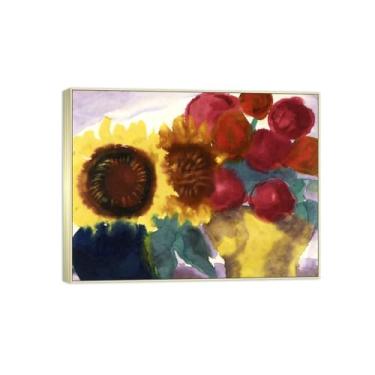 Imagem de BMZFYBS Arte de parede em tela de flores reprodução de pintura famosa - imagens de moldura prateada para sala de estar - Dália 2-Decor Poster e impressões 20x25cm8x10in