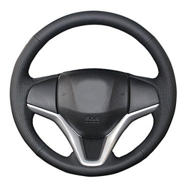 Imagem de Eiseng Capa de volante costurada à mão personalizada para Honda HR-V HRV Vezel 2016-2021 / para Honda Fit Hatchback Jazz 2015-2020 Acessórios interiores couro genuíno de 38 cm (linha preta)
