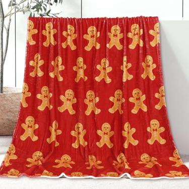 Imagem de JarThenaAMCS Cobertor de Natal Vermelho Marrom Manta de Pão de Gengibre Manta Macia de Pelúcia para o Natal Inverno Casa Cama Sofá Sofá Cadeira, 127 x 152 cm